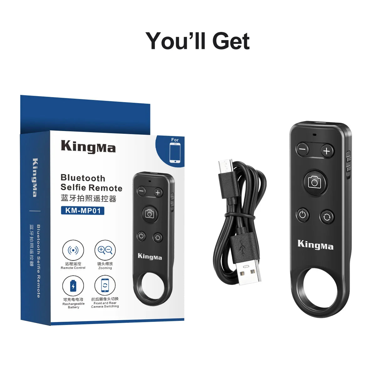 Wireless Remote Control with Zoom for iPhone & Android,Shutter with Front/Rear Camera Switch for Photo & Video,Smartphone Remote