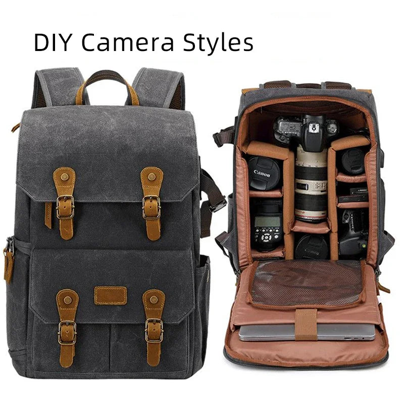 Litepro DSLR Crazy-Horse-Leather Backpack For Brompton Bicycle Waterproof Anti-theft Canvas Drone Outdoor Photography Bag