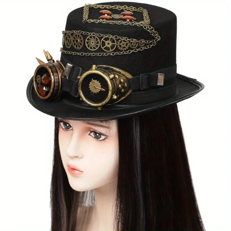 Steampunk Top Hat Gear Bold Chain Vintage Heavy Industry Hat Headgear Men's Stage Performance Hat Outdoor Photography Props
