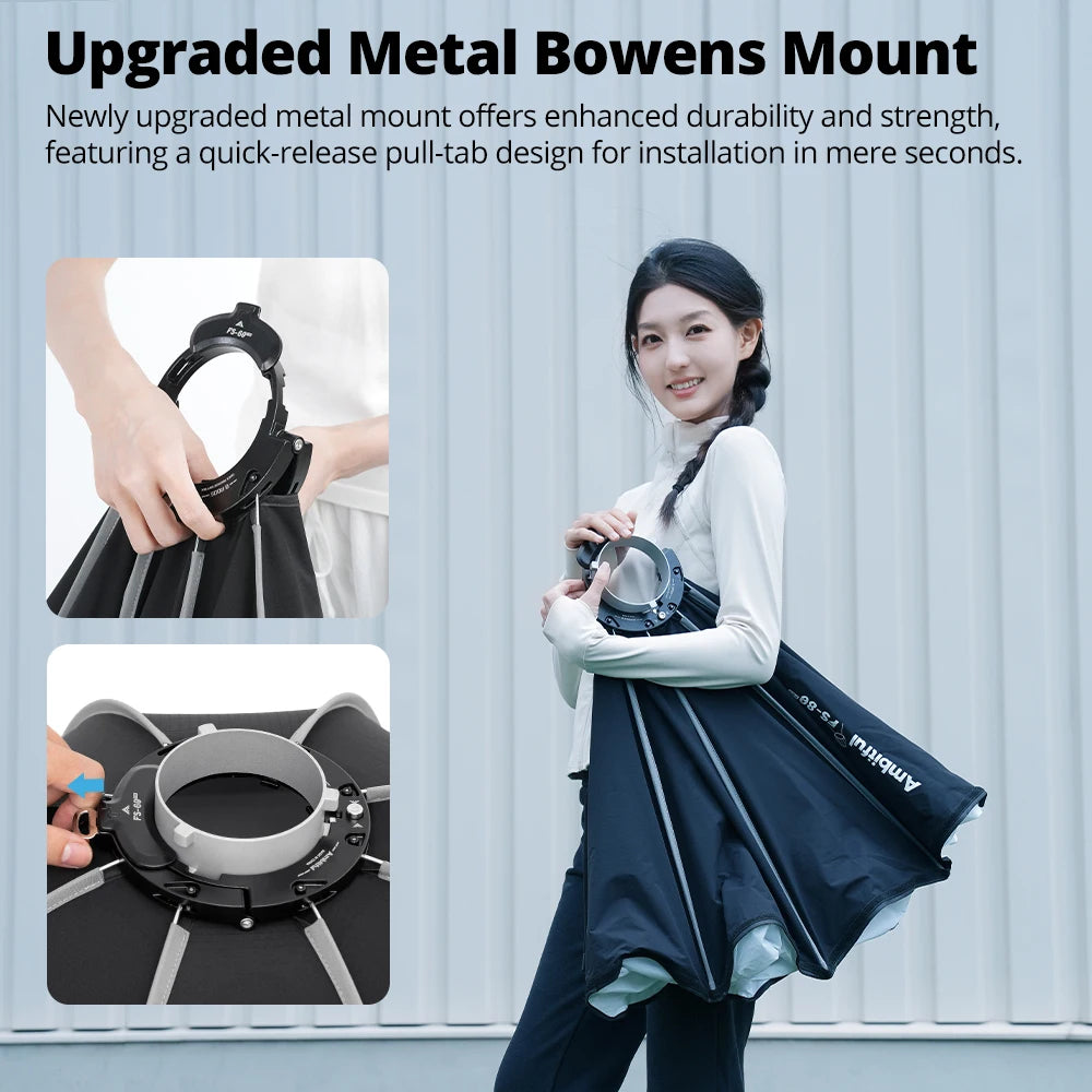 AMBITFUL FS40Pro FS60Pro Quick-Install Bowens Mount Softbox Studio LED COB Light Octagonal Light Box Matt Box