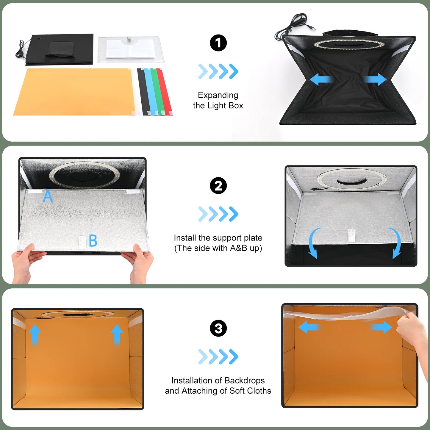 Lightdow Photo Studio Light Box Kit 12"x12"（30x30x30cm） with 120pcs LEDs 6 Backdrops for Photography Portable Dimmable Versatile