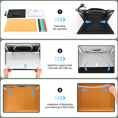 Lightdow Photo Studio Light Box Kit 12"x12"（30x30x30cm） with 120pcs LEDs 6 Backdrops for Photography Portable Dimmable Versatile