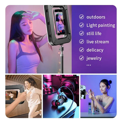 Handheld Circular Fill Light, Portable Mobile Phone Live Streaming Charging Photography Light, Magnetic Rabbit Cage Selfie Light