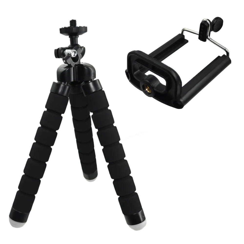 Flexible Octopus Mini Tripod for Phone & Action Camera — With Holder Clip