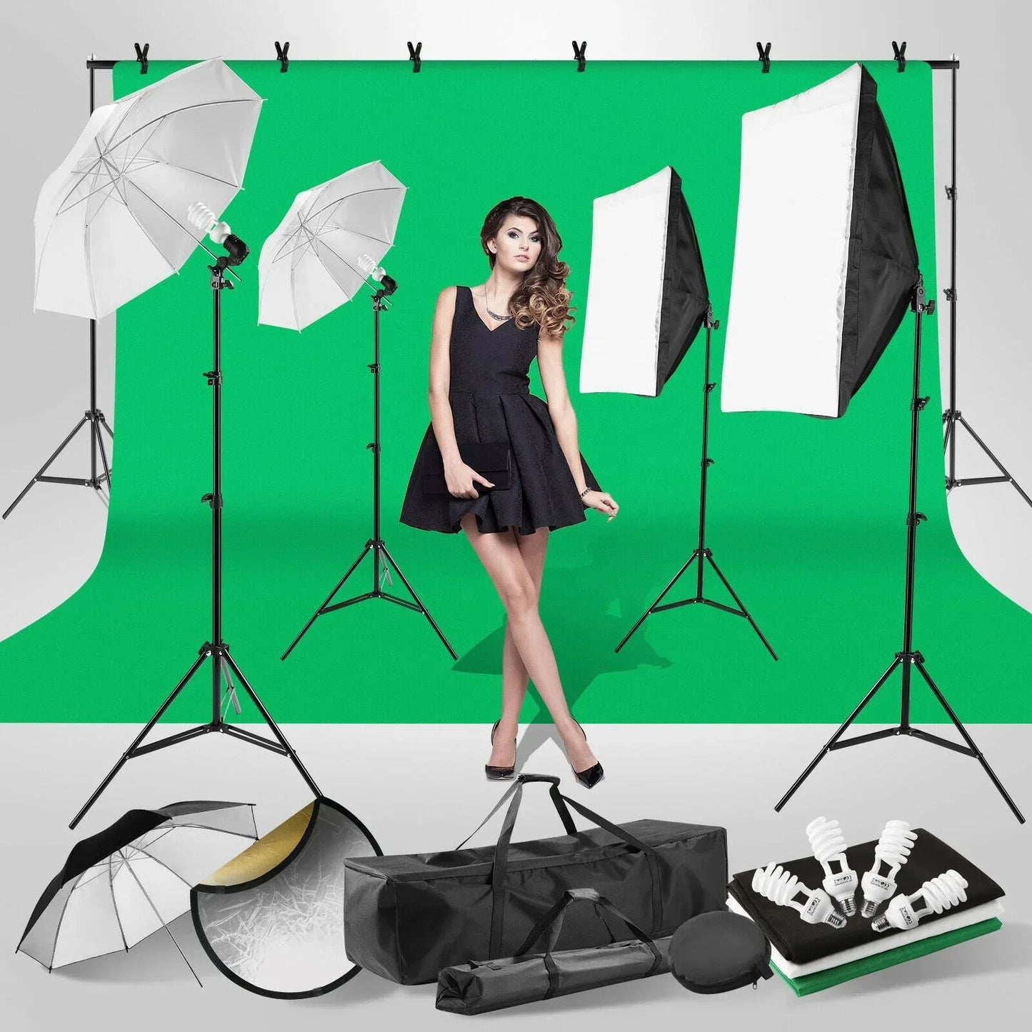 Photography Photo Studio Accessories Softbox Lighting Kit Green Screen Collapsible Background Frame Backdrops Tripod Stand