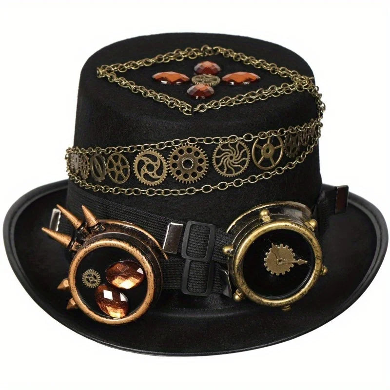 Steampunk Top Hat Gear Bold Chain Vintage Heavy Industry Hat Headgear Men's Stage Performance Hat Outdoor Photography Props