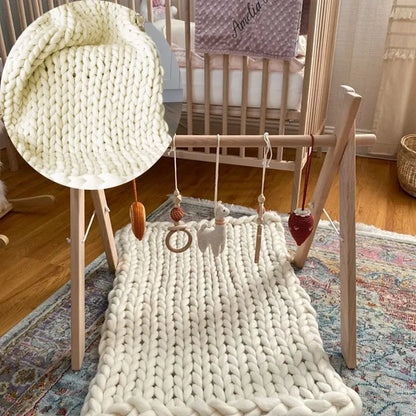 Newborn Photography Props Merino Wool Knitted Braid Blanket for Baby Photo Shoot Background Basket Stuffer Bump Wrap 50x50CM