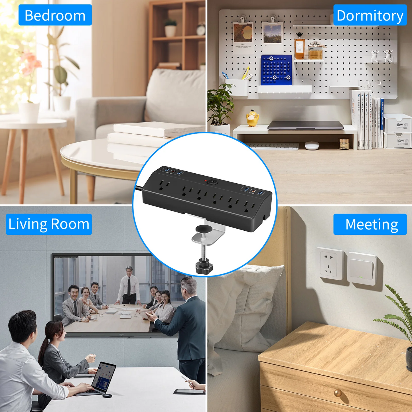 The U.S. clamp model with PD20W fast charging power strip and 3m extension cable is suitable for office, home, school and other