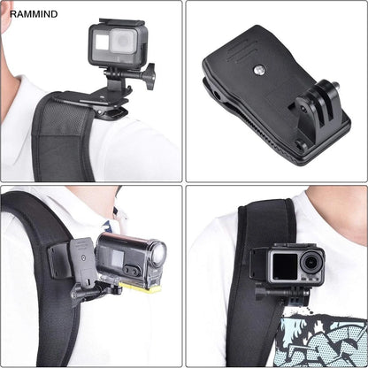 Anti-Slide 360° Rotary Action Cam Sports Camera Quick Clip Backpack Strap Mount Clamp Holder for GoPro DJI OSMO Travel Vlogging