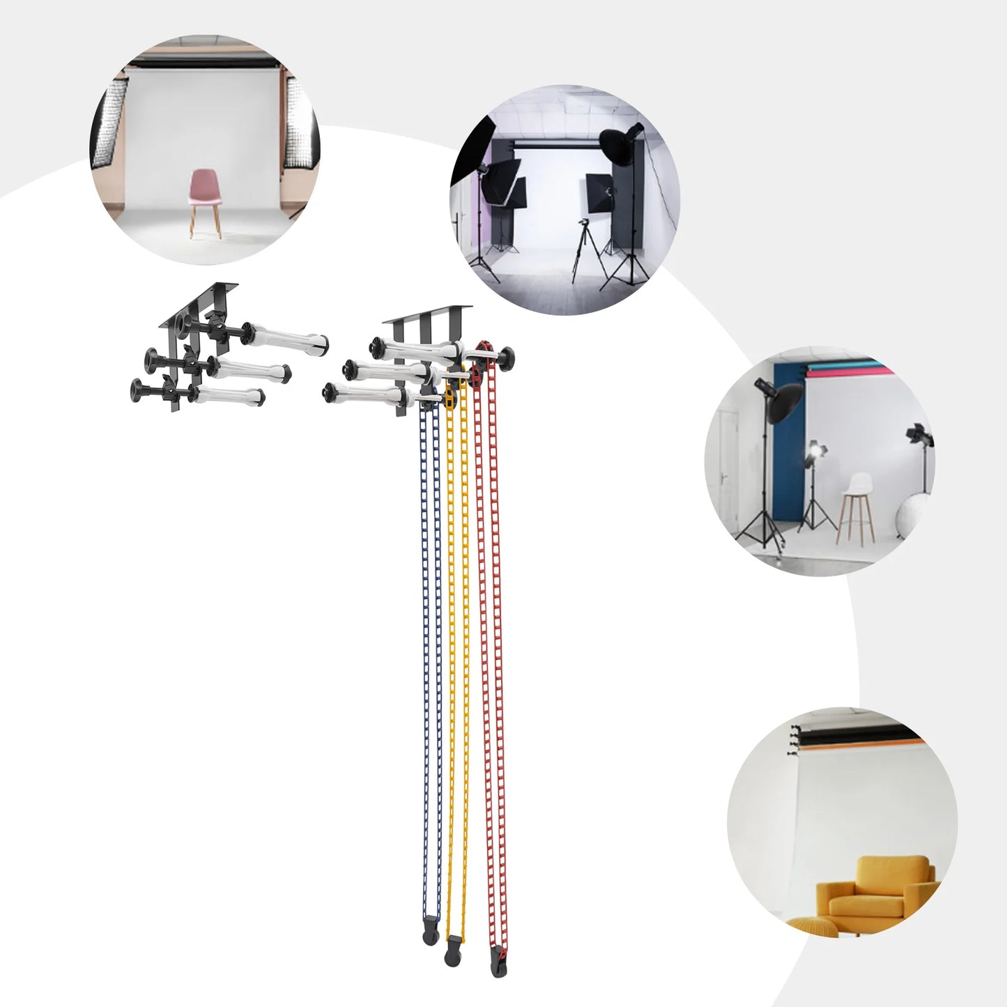 3 Axis Hook Background Support System Manual Lift for Photo Studio Backdrops Paper Cloth PVC - Ceiling Wall Mount Bracket Kit