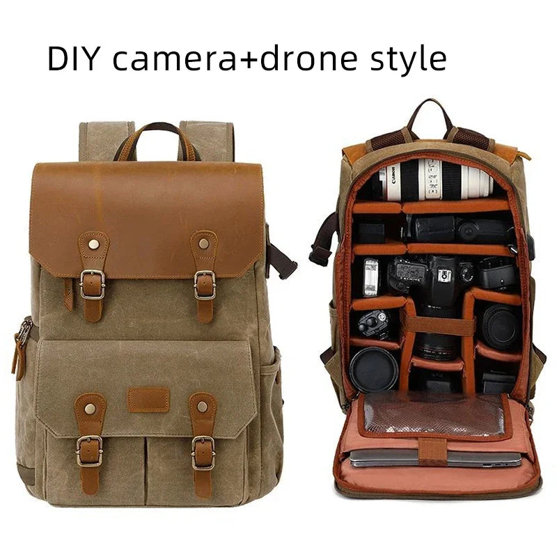 Litepro DSLR Crazy-Horse-Leather Backpack For Brompton Bicycle Waterproof Anti-theft Canvas Drone Outdoor Photography Bag