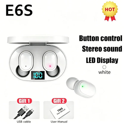 E6S TWS Bluetooth Earbuds with Digital Display Case — Wireless Earphones with Mic