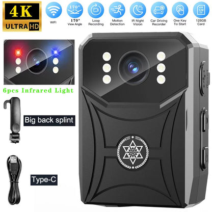4K HD Mini Cameras with WIFi 3000mAh Digtal Video Recorder with IPS Screen Night Vision Police Body Camera Portable Camcorder