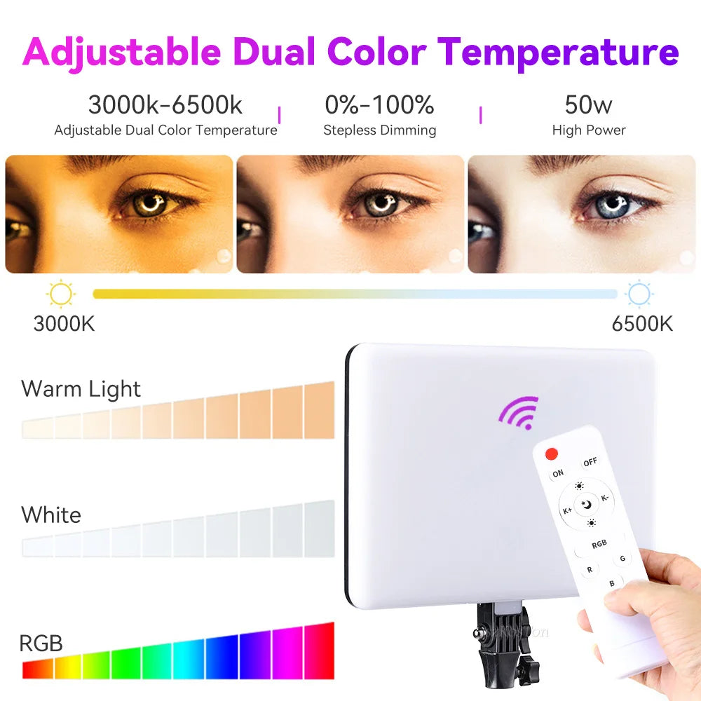RGB 14'' LED Video Light Remote Control Photography Selfie Dimmable Panel Lighting Photo Studio Live Stream Fill Lamp Tripod