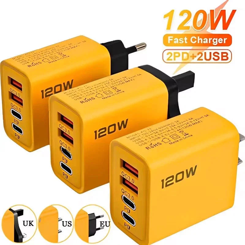 4 Ports USB C PD Charger Quick Charge 3.0 Type C USB Phone Chargers Fast Charging Adapter For iPhone 16 15 Samsung Xiaomi Huawei