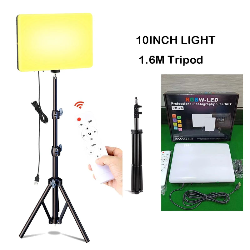 RGB 14'' LED Video Light Remote Control Photography Selfie Dimmable Panel Lighting Photo Studio Live Stream Fill Lamp Tripod