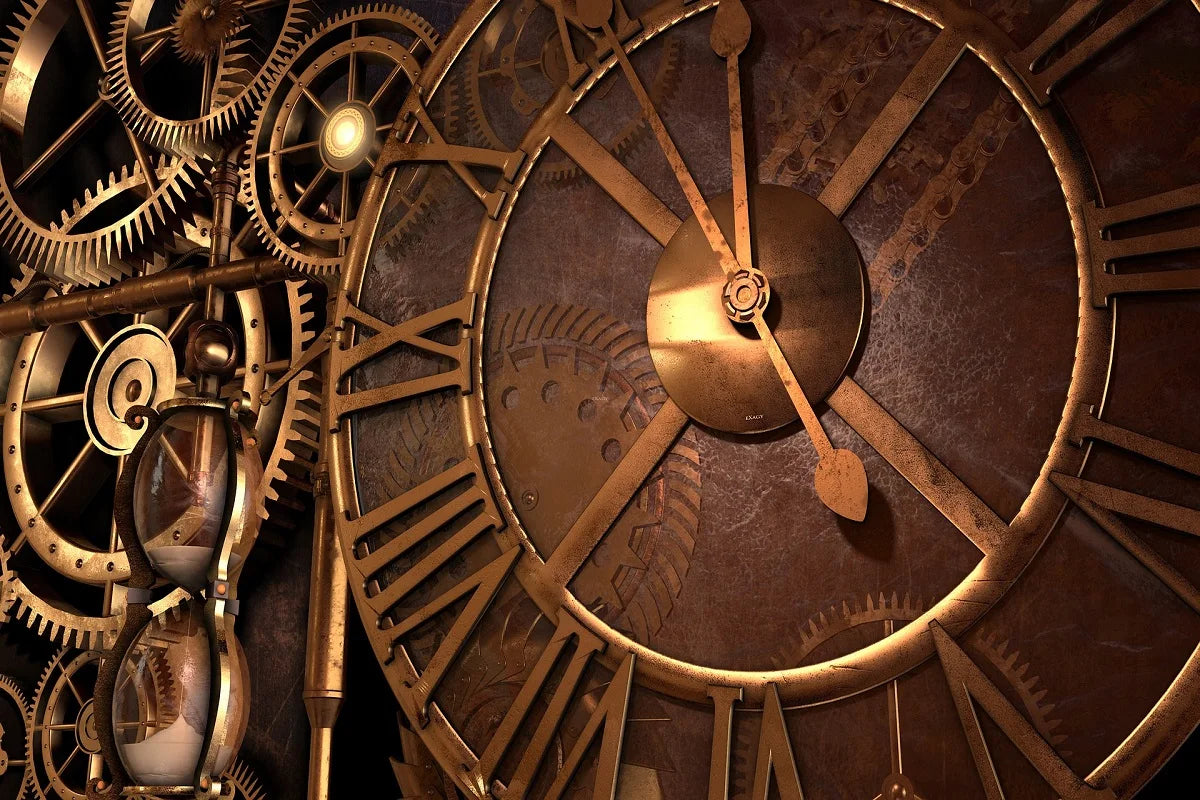 Photography Backdrop Antique Retro Old Metal Clock Key Gears Cogs Iron Chain Industrial Background Steam Machine Nostalgia Party