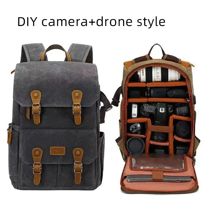 Litepro DSLR Crazy-Horse-Leather Backpack For Brompton Bicycle Waterproof Anti-theft Canvas Drone Outdoor Photography Bag