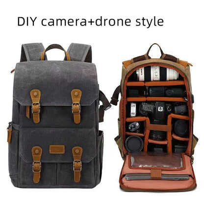 Litepro DSLR Crazy-Horse-Leather Backpack For Brompton Bicycle Waterproof Anti-theft Canvas Drone Outdoor Photography Bag