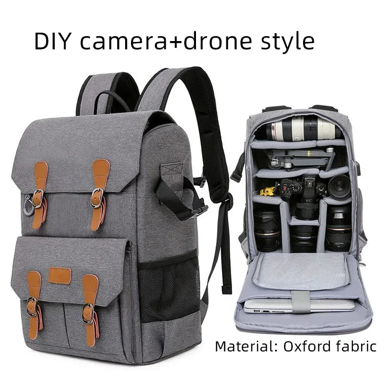 Litepro DSLR Crazy-Horse-Leather Backpack For Brompton Bicycle Waterproof Anti-theft Canvas Drone Outdoor Photography Bag