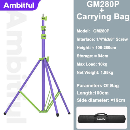 AMBITFUL GM280Y 280cm Professional Air Cushioned Light Stand 10Kg Heavy Load Studio Light Stand For Camera Softbox Tripods