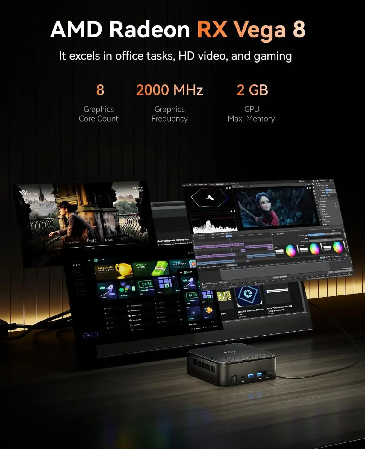 Mini PC with AMD 7 PRO 5875U, 16GB DDR4 512GB M.2 SSD Mini Computer, Mini Gaming PC with USB Type-C, Desktop Computer Supports