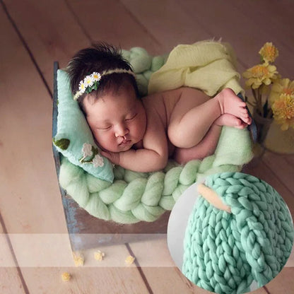Newborn Photography Props Merino Wool Knitted Braid Blanket for Baby Photo Shoot Background Basket Stuffer Bump Wrap 50x50CM