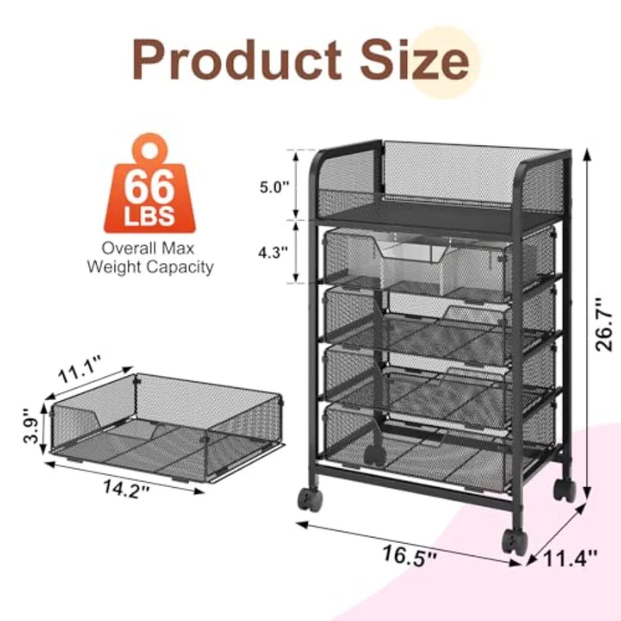 Makeup Cart Organizer with 4 Drawers Vanity Storage Organizer for Large Floor Skincare Organizers Cosmetics Display Cases to Ke