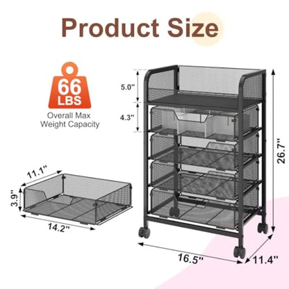 Makeup Cart Organizer with 4 Drawers Vanity Storage Organizer for Large Floor Skincare Organizers Cosmetics Display Cases to Ke
