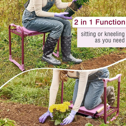 Garden Kneeler Stool with Steel Frame, EVA Foam Pad & Tool Pouch - Purple