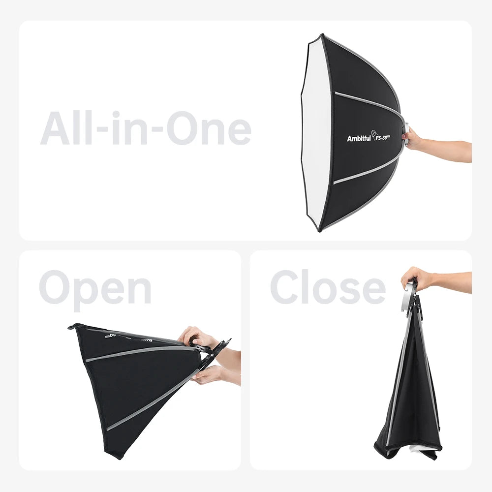 AMBITFUL FS40Pro FS60Pro Quick-Install Bowens Mount Softbox Studio LED COB Light Octagonal Light Box Matt Box