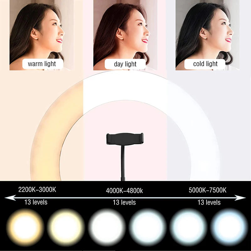16/26/33cm Selfie Ring Light Photography Fill Light LED Ring Lamp Glow Soft Eye Protection Photography Lamp Supplies Home Studio
