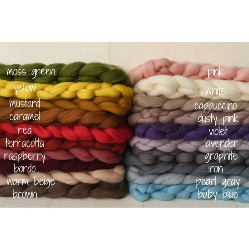 Newborn Photography Props Merino Wool Knitted Braid Blanket for Baby Photo Shoot Background Basket Stuffer Bump Wrap 50x50CM