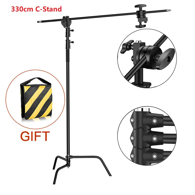 Photographic Equipment Professional Stainless Steel 2.6-3.3m Heavy Duty Light C Stand Studio Softbox Heavy Duty Tripod Carrybag