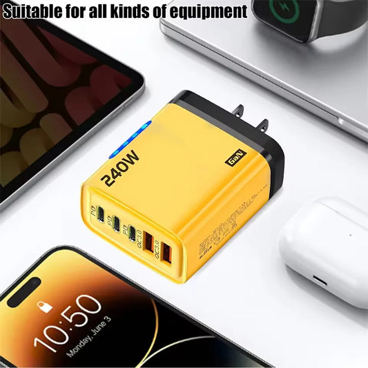 240W GaN 5-in-1 Fast Wall Charger — USB-C Power Adapter for iPhone, Samsung & Laptops