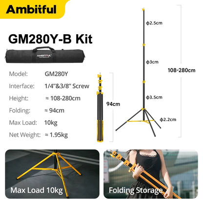 AMBITFUL GM280Y 280cm Professional Air Cushioned Light Stand 10Kg Heavy Load Studio Light Stand For Camera Softbox Tripods