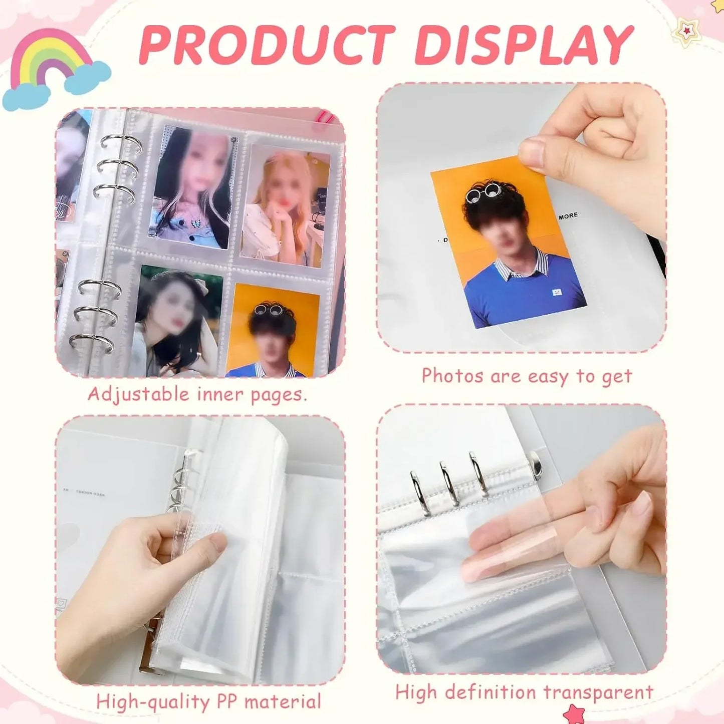 1-4 Grids INS Girl Album Small Card Collect Album Multi-Pockets Photo Card Binder Top Loading Photo Sheet Protector Collect Card