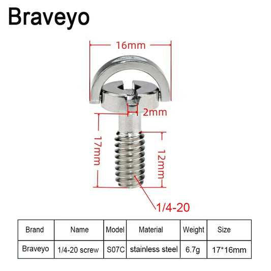 1/4-20 D-ring Mounting Camera Screws Stainless Steel Extended DSLR Tripod Quick Release Plate Screw Photography Accessories