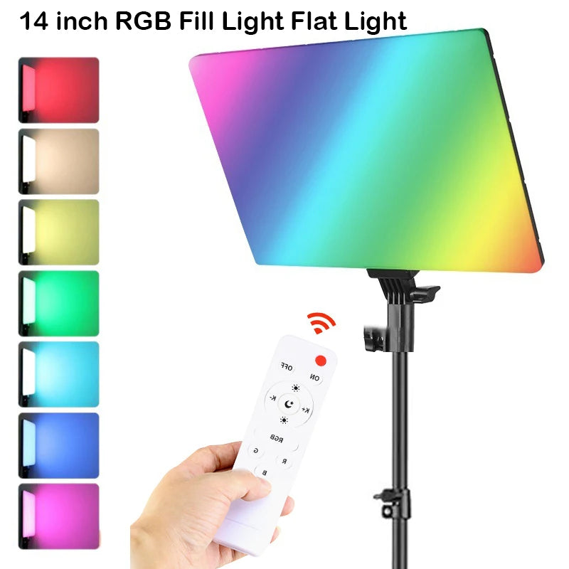 RGB 14'' LED Video Light Remote Control Photography Selfie Dimmable Panel Lighting Photo Studio Live Stream Fill Lamp Tripod