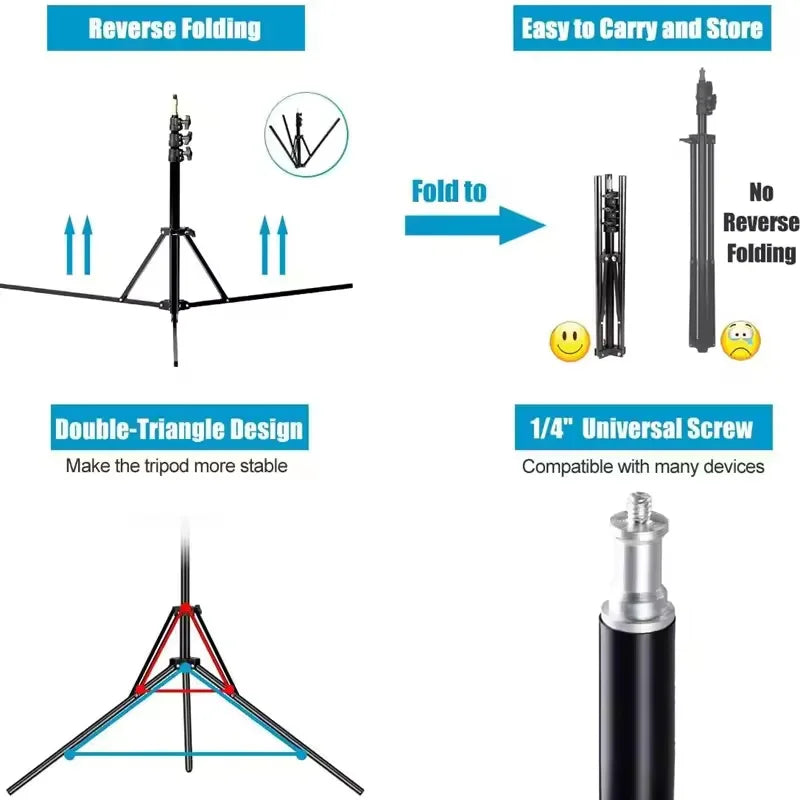 78'' Light Stand for Photography Aluminum Alloy Foldable Portable Photographic Lighting Tripod Camera Flash Mount Brackets