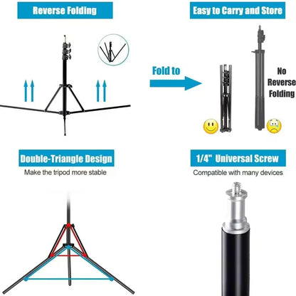 78'' Light Stand for Photography Aluminum Alloy Foldable Portable Photographic Lighting Tripod Camera Flash Mount Brackets