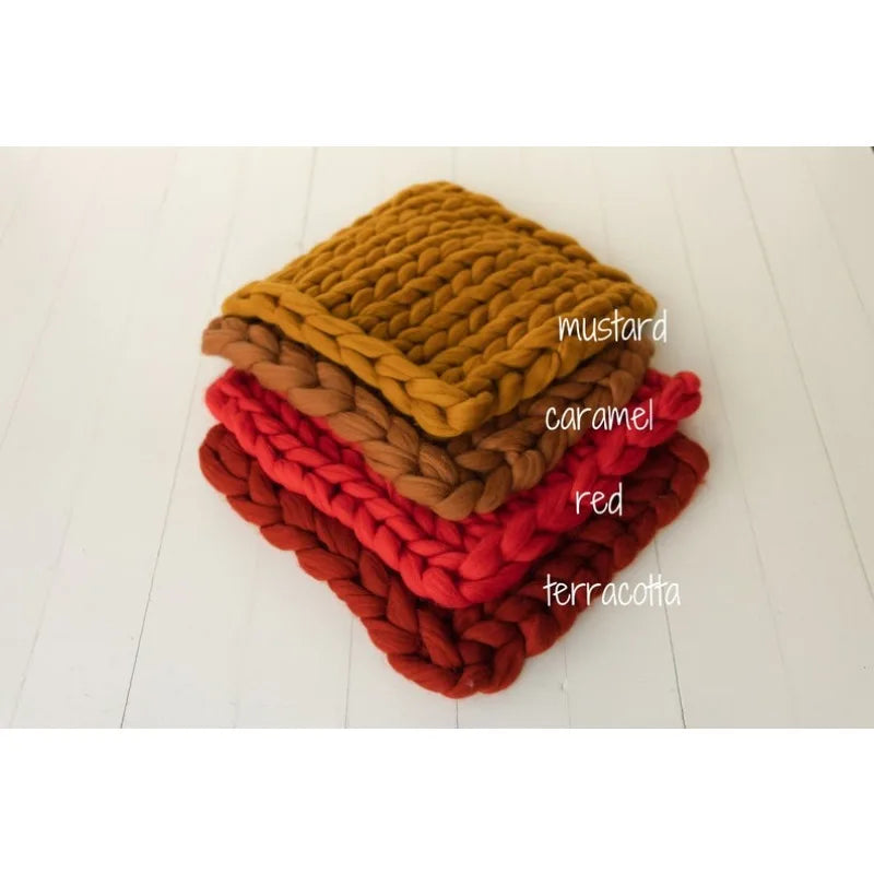 Newborn Photography Props Merino Wool Knitted Braid Blanket for Baby Photo Shoot Background Basket Stuffer Bump Wrap 50x50CM
