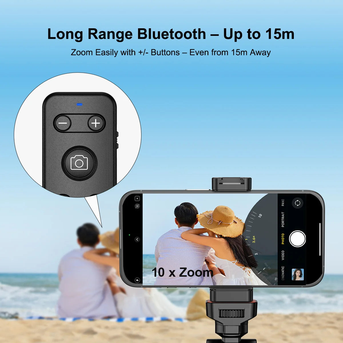 Wireless Remote Control with Zoom for iPhone & Android,Shutter with Front/Rear Camera Switch for Photo & Video,Smartphone Remote