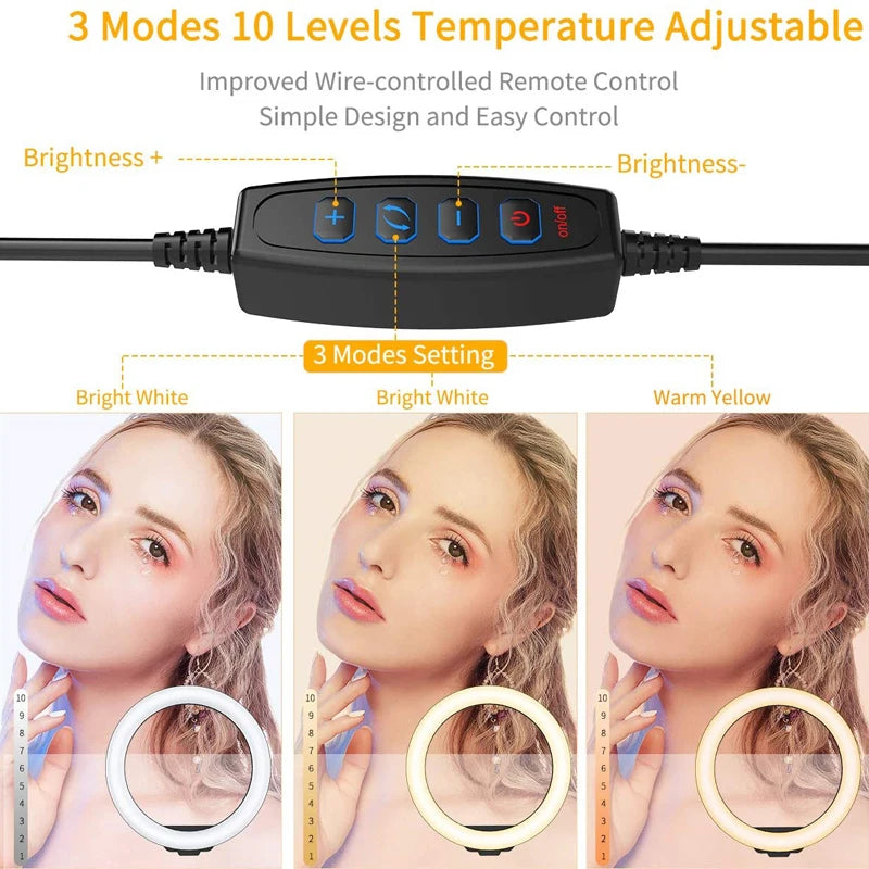 16/26/33cm Selfie Ring Light Photography Fill Light LED Ring Lamp Glow Soft Eye Protection Photography Lamp Supplies Home Studio