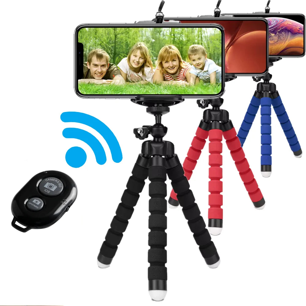 Flexible Octopus Mini Tripod for Phone & Action Camera — With Holder Clip
