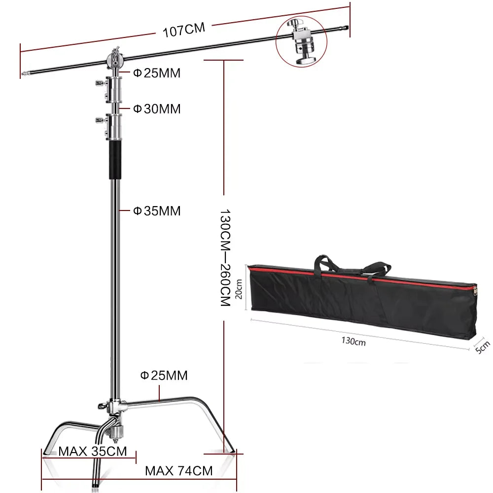 Photographic Equipment Professional Stainless Steel 2.6-3.3m Heavy Duty Light C Stand Studio Softbox Heavy Duty Tripod Carrybag