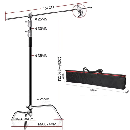 Photographic Equipment Professional Stainless Steel 2.6-3.3m Heavy Duty Light C Stand Studio Softbox Heavy Duty Tripod Carrybag