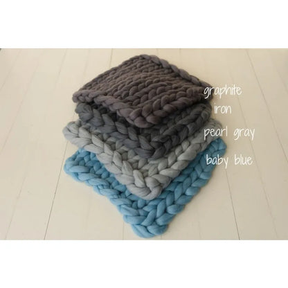 Newborn Photography Props Merino Wool Knitted Braid Blanket for Baby Photo Shoot Background Basket Stuffer Bump Wrap 50x50CM
