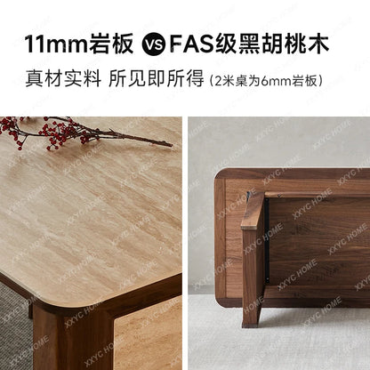 JRetro style Roman travertine rock slab dining table black walnut solid wood medium ancient style wood grain table