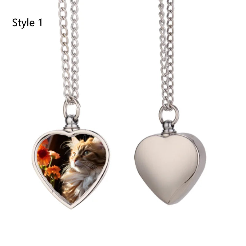 Personalised Custom Photo Commemorative Pendant Necklace, Personalised Zinc Alloy Cremation Urn, Sublimation DIY Pictures.